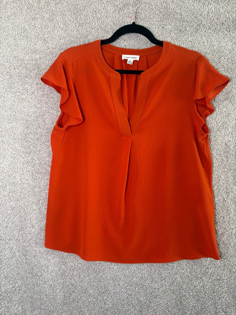 Calvin Klein M Orange Flutter Sleeve Blouse Dopamine Elegant